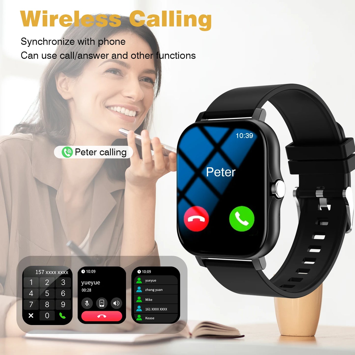 Smart Watch, Wireless Calling, Message Reminder, Multiple Sports Modes, Weather Forecast, Outdoor Multi-Sport Watch