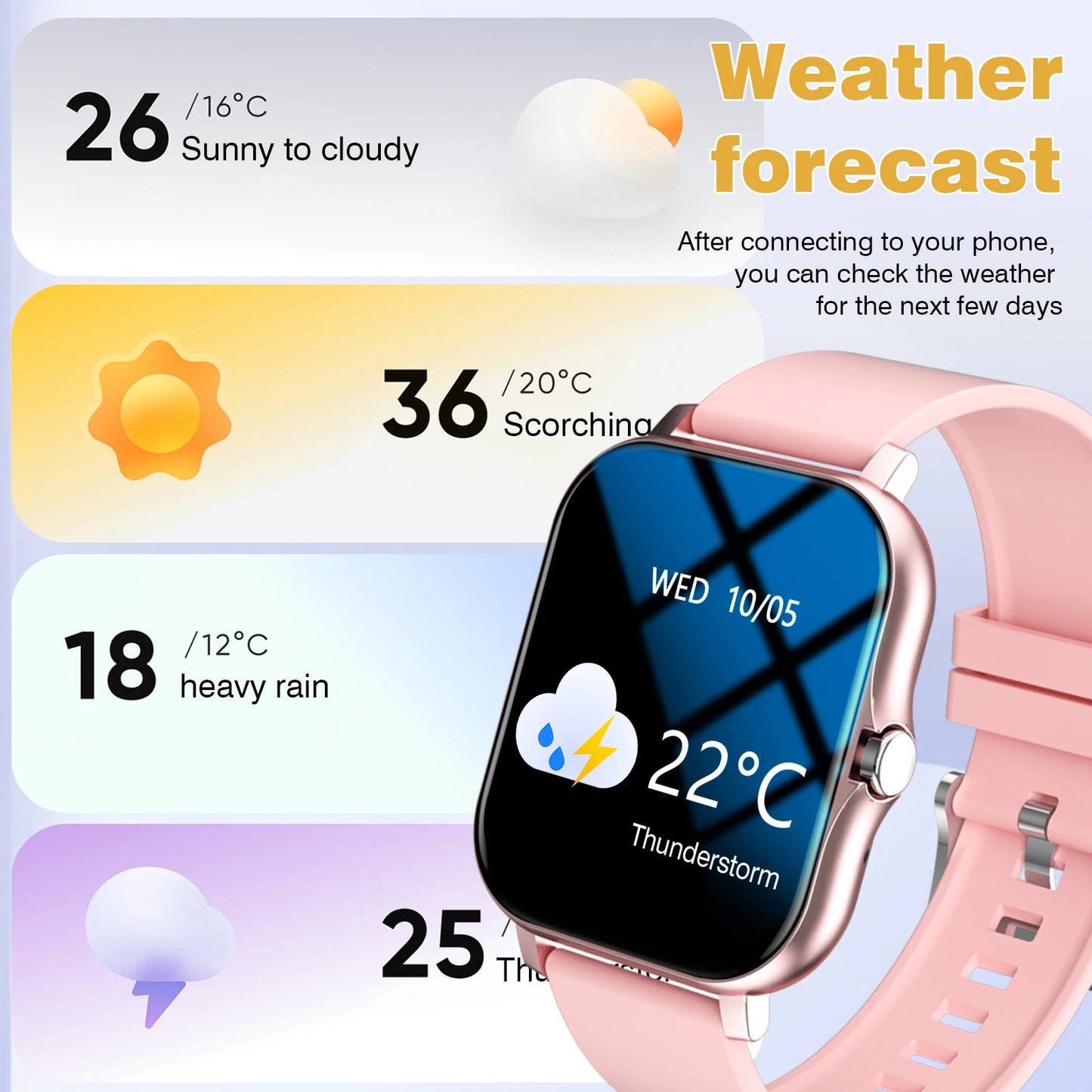 Smart Watch, Wireless Calling, Message Reminder, Multiple Sports Modes, Weather Forecast, Outdoor Multi-Sport Watch