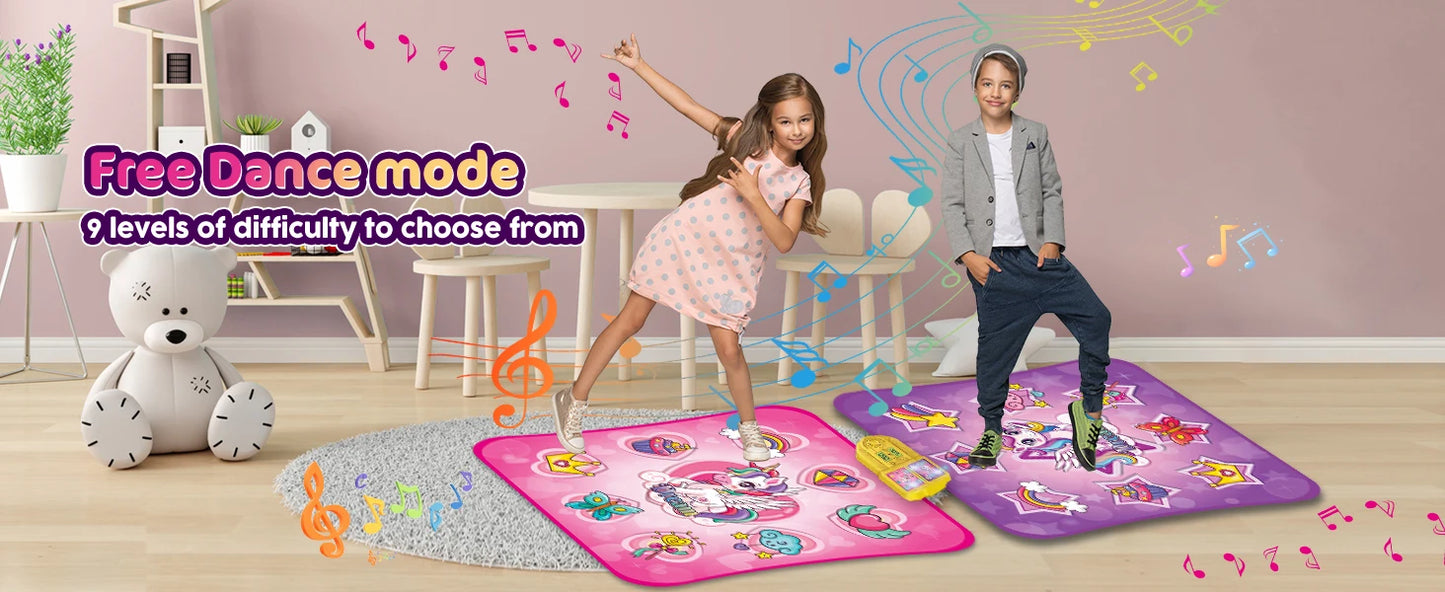 VATOS Unicorn Dance Mat x2 Toys for Girls 9-Level Dancing Game Indoor Outdoor Music Play Mat Birthday Gifts for Kids Ages 3+