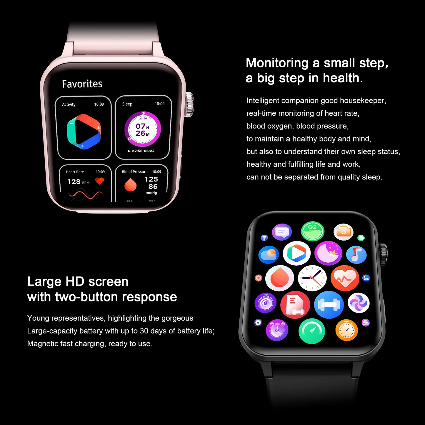 IOWODO Bluetooth Call Smart Watch 1.85 Inch HD Screen Women Men Fitness Watch with Pedometer 100+ Sports Modes Health Monitor