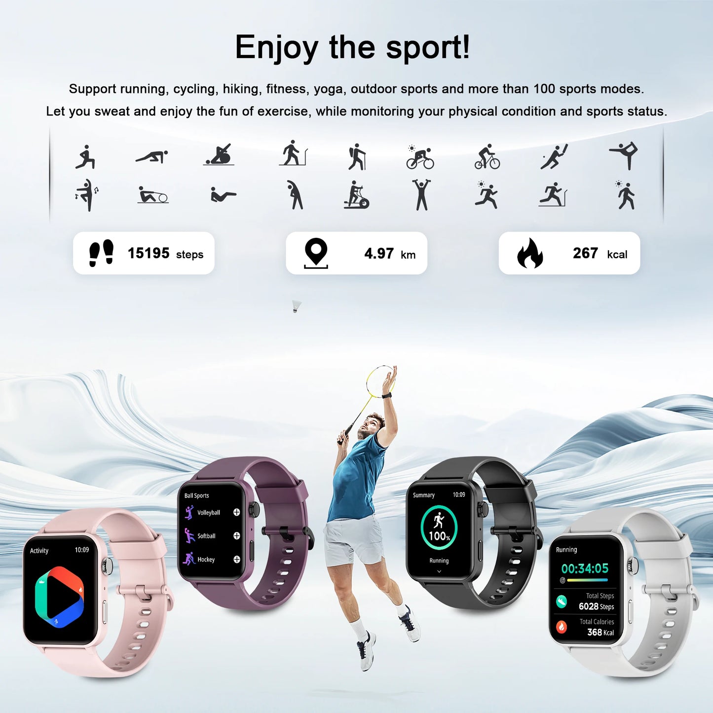 IOWODO Bluetooth Call Smart Watch 1.85 Inch HD Screen Women Men Fitness Watch with Pedometer 100+ Sports Modes Health Monitor