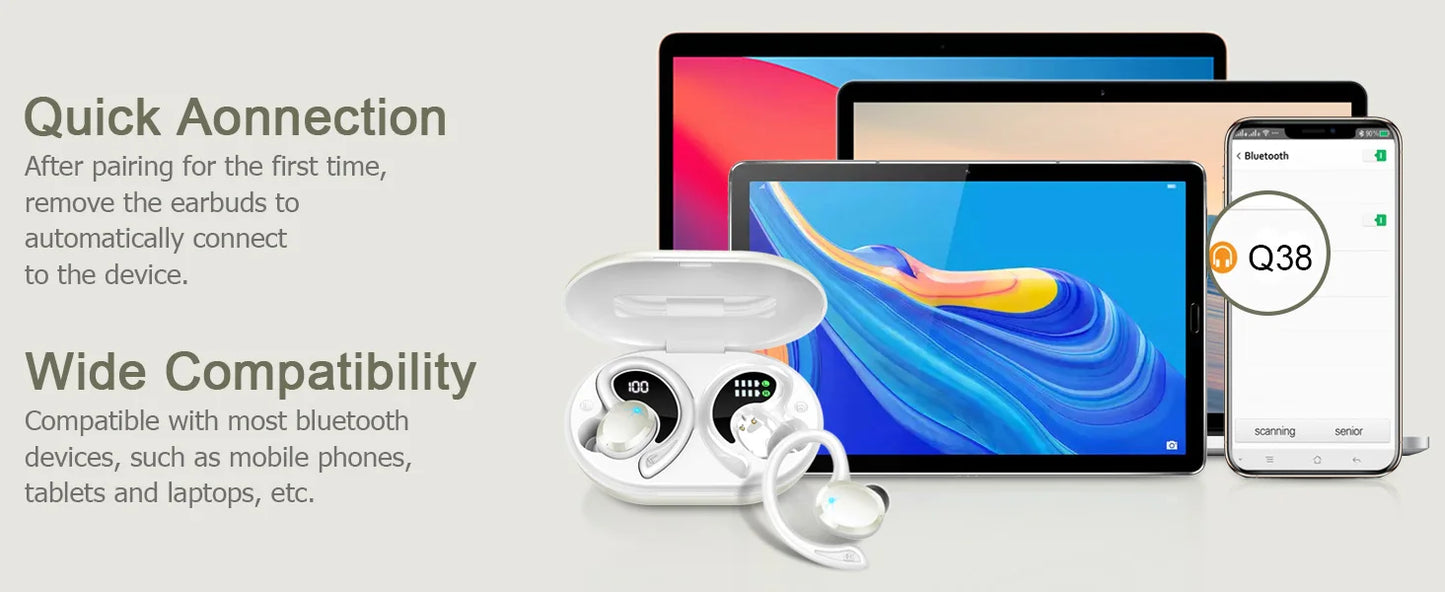 Wireless Earbuds, Bluetooth 5.3 On-Ear Headset, Noise Cancelling Mic, 48H Playtime Sports Headphones for Workout/Running.