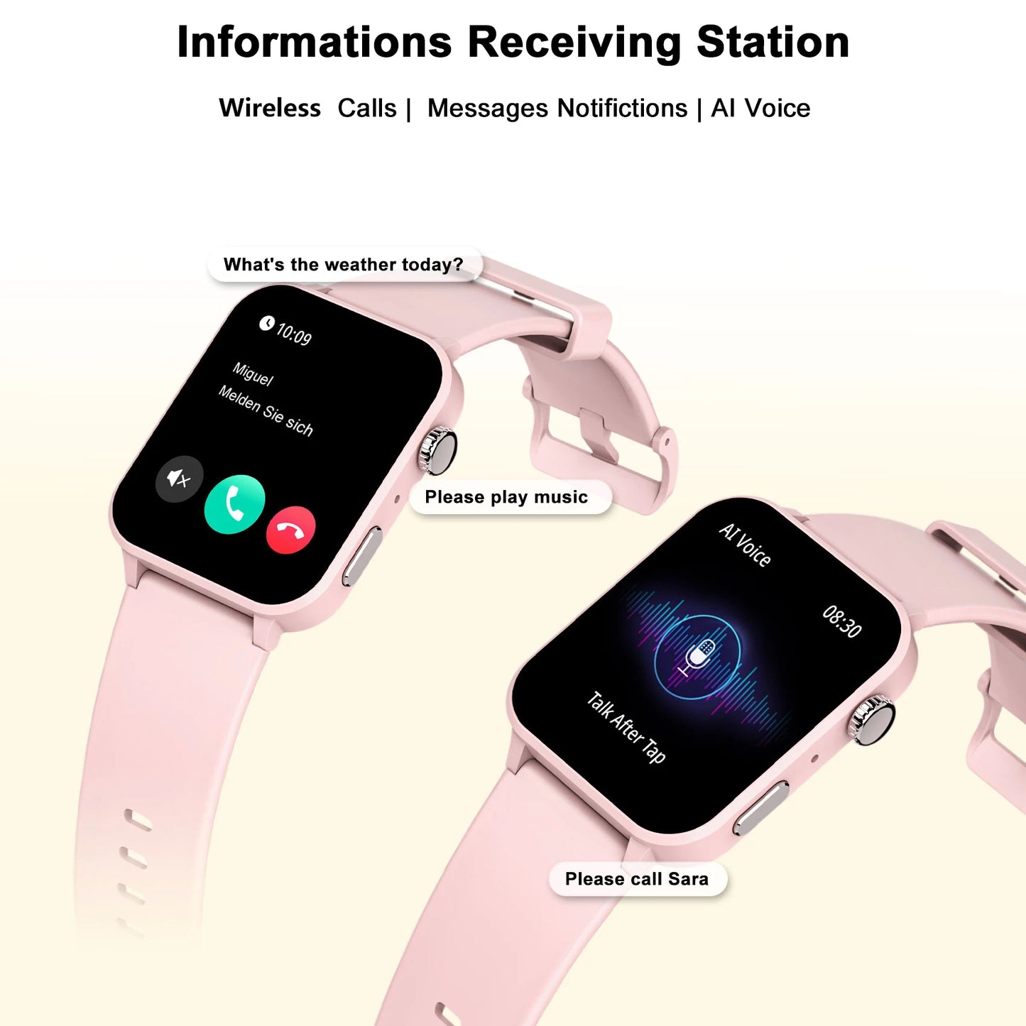 IOWODO Bluetooth Call Smart Watch 1.85 Inch HD Screen Women Men Fitness Watch with Pedometer 100+ Sports Modes Health Monitor