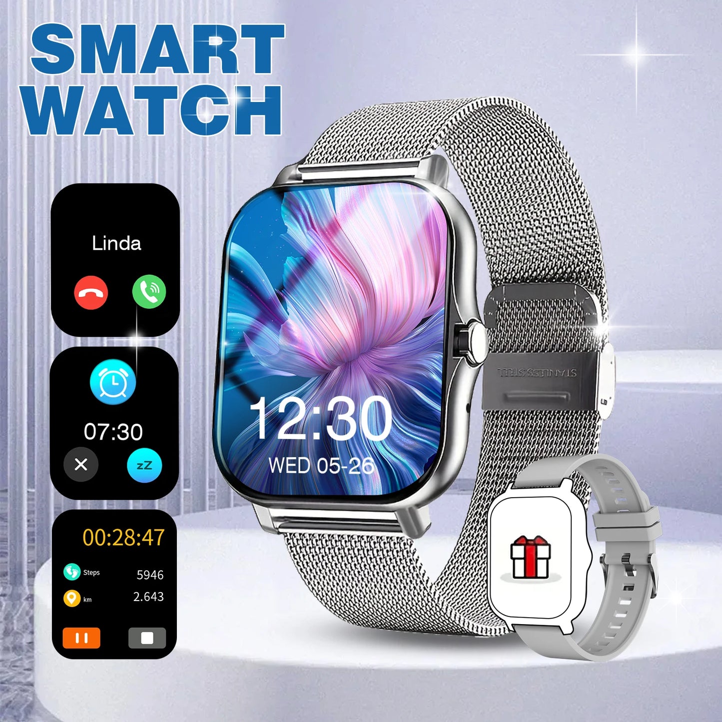 Smart Watch, Wireless Calling, Message Reminder, Multiple Sports Modes, Weather Forecast, Outdoor Multi-Sport Watch