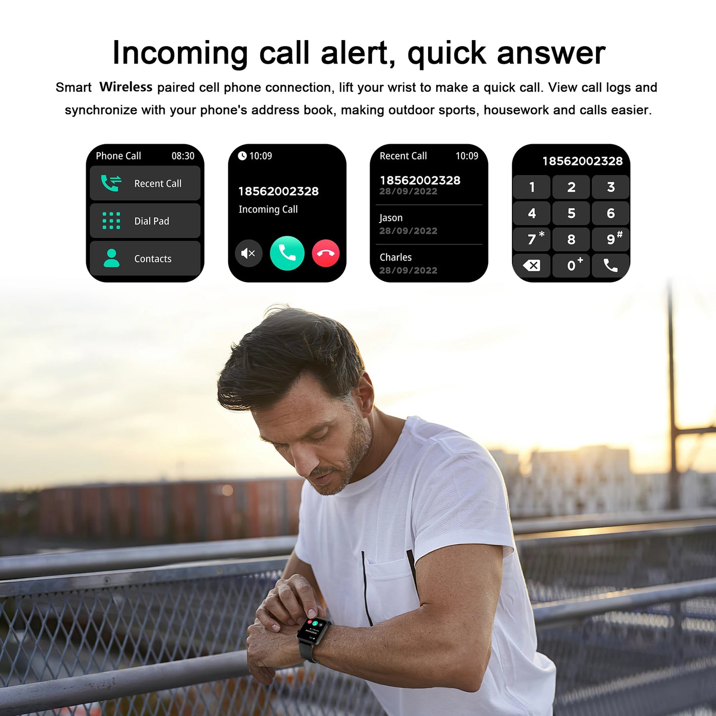 IOWODO Bluetooth Call Smart Watch 1.85 Inch HD Screen Women Men Fitness Watch with Pedometer 100+ Sports Modes Health Monitor