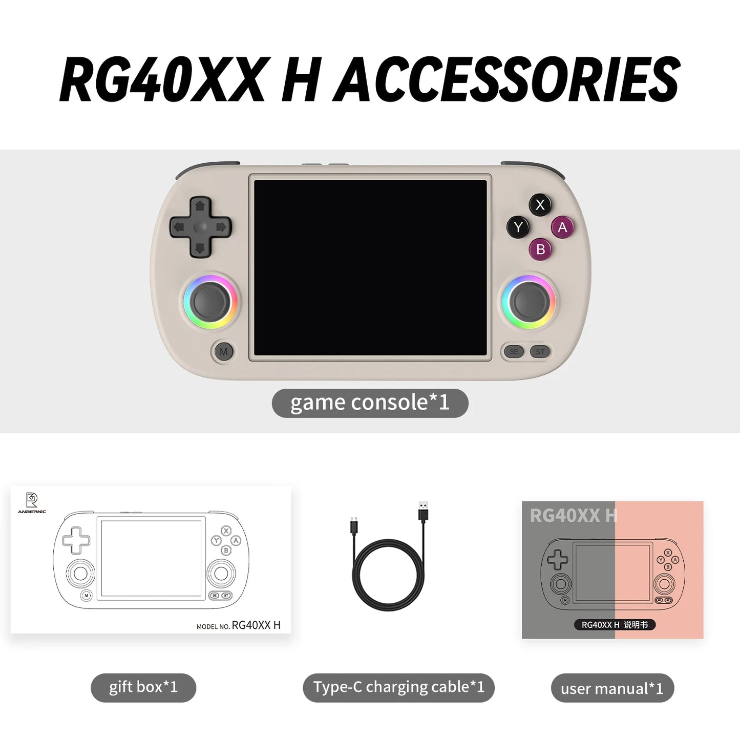 ANBERNIC RG40XX H Retro Handheld Game Console 4.0 Inch IPS Screen Linux System Built-in 64G TF Card 5488 Games Support HD-TV Out