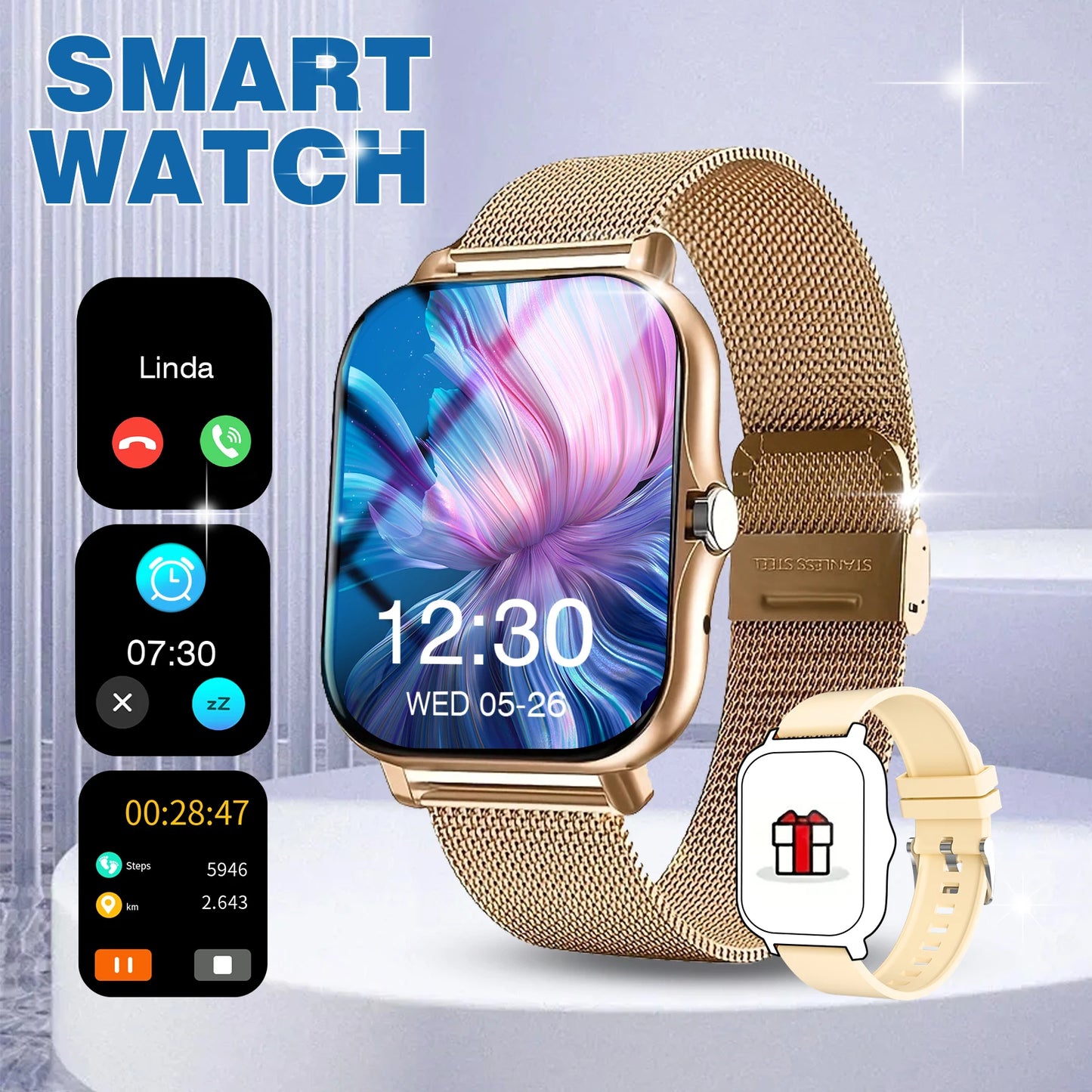 Smart Watch, Wireless Calling, Message Reminder, Multiple Sports Modes, Weather Forecast, Outdoor Multi-Sport Watch
