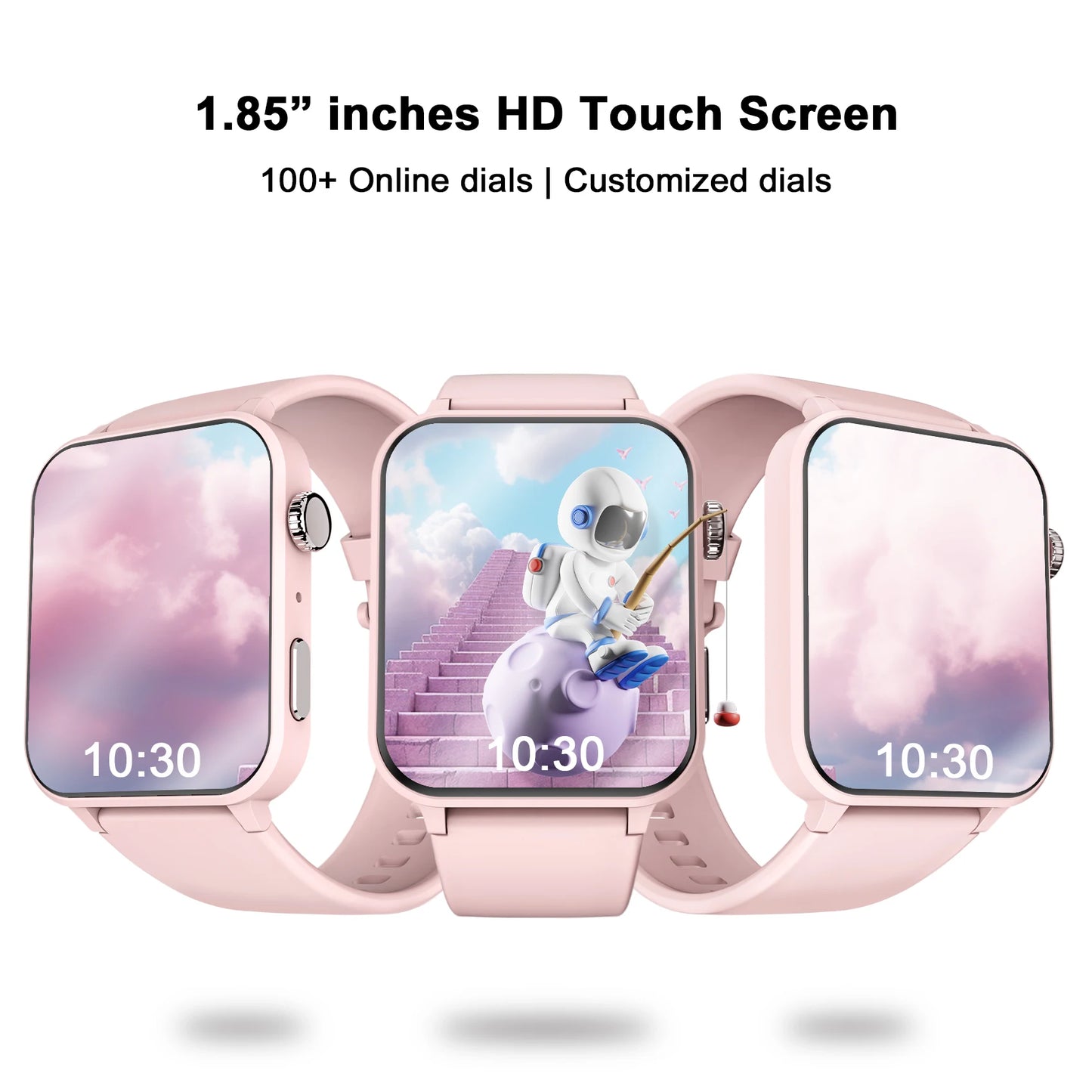 IOWODO Bluetooth Call Smart Watch 1.85 Inch HD Screen Women Men Fitness Watch with Pedometer 100+ Sports Modes Health Monitor