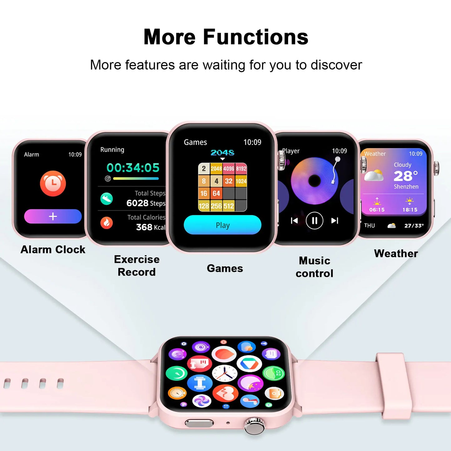 IOWODO Bluetooth Call Smart Watch 1.85 Inch HD Screen Women Men Fitness Watch with Pedometer 100+ Sports Modes Health Monitor