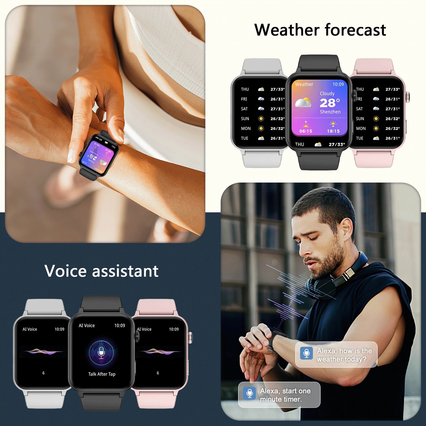 IOWODO Bluetooth Call Smart Watch 1.85 Inch HD Screen Women Men Fitness Watch with Pedometer 100+ Sports Modes Health Monitor