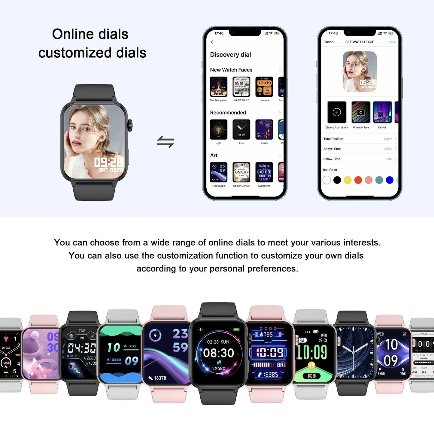 IOWODO Bluetooth Call Smart Watch 1.85 Inch HD Screen Women Men Fitness Watch with Pedometer 100+ Sports Modes Health Monitor