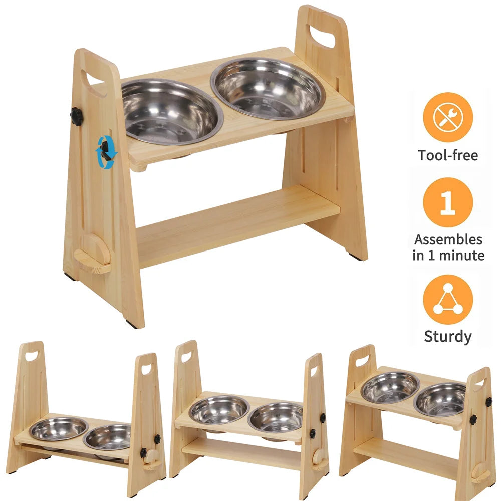 Height Adjustable Elevated Dog Bowls Tall Raised Feeder Stand Dog Food Water Bowl Feeder Station for Large Medium Small Dogs