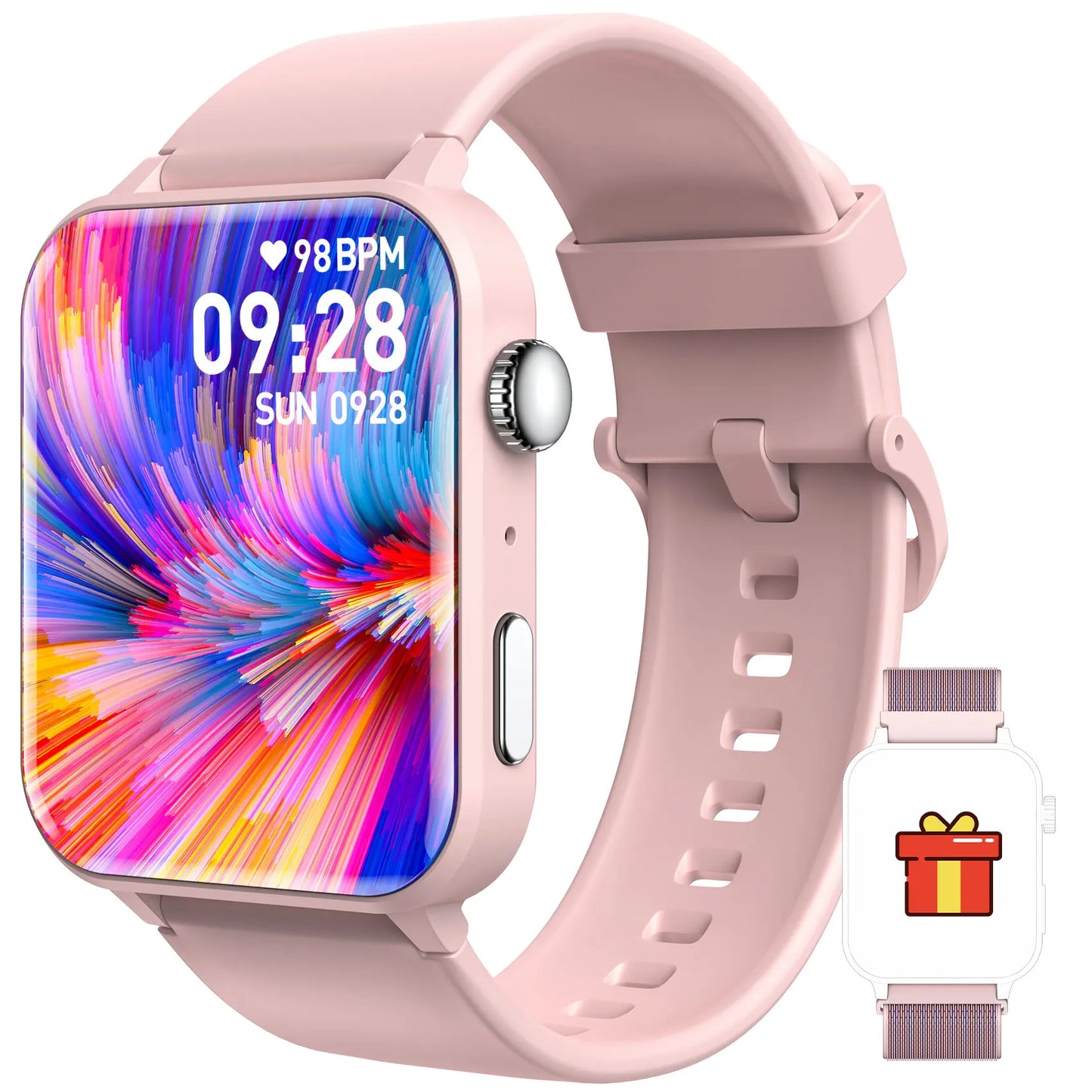 IOWODO Bluetooth Call Smart Watch 1.85 Inch HD Screen Women Men Fitness Watch with Pedometer 100+ Sports Modes Health Monitor