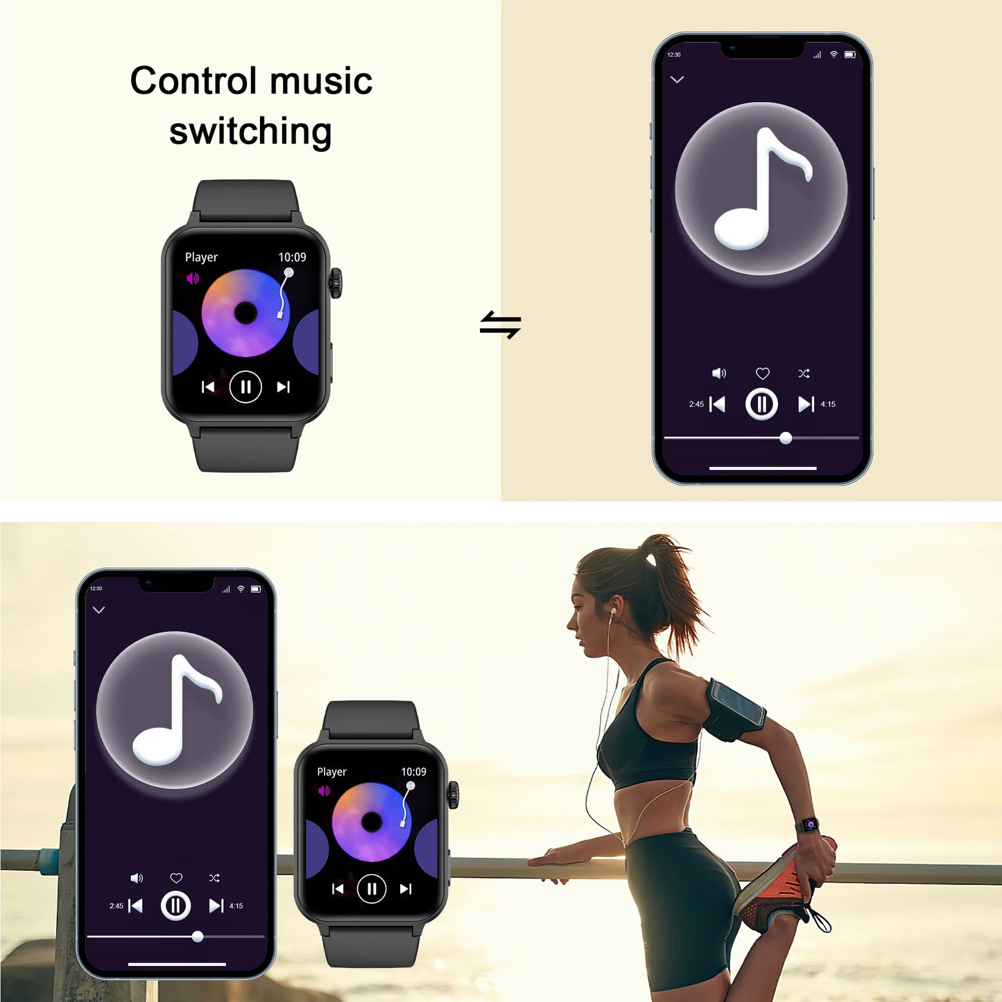 IOWODO Bluetooth Call Smart Watch 1.85 Inch HD Screen Women Men Fitness Watch with Pedometer 100+ Sports Modes Health Monitor