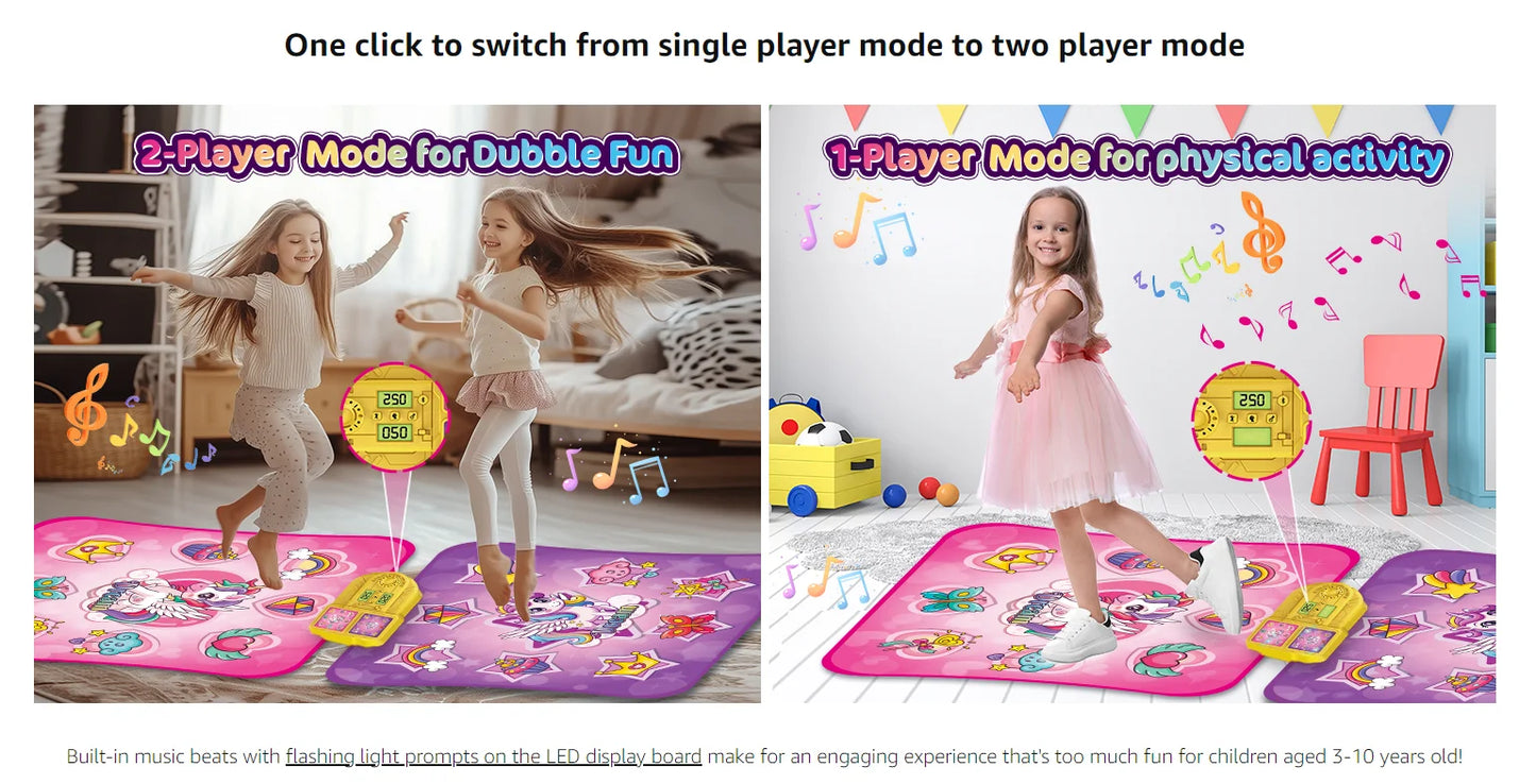 VATOS Unicorn Dance Mat x2 Toys for Girls 9-Level Dancing Game Indoor Outdoor Music Play Mat Birthday Gifts for Kids Ages 3+