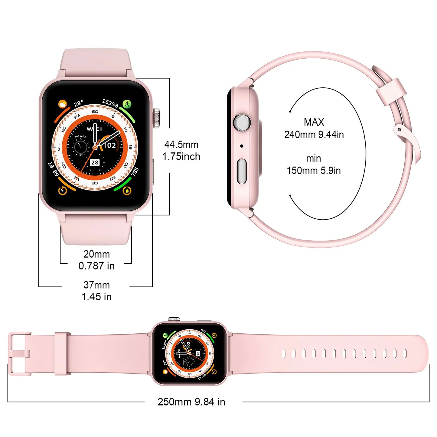 IOWODO Bluetooth Call Smart Watch 1.85 Inch HD Screen Women Men Fitness Watch with Pedometer 100+ Sports Modes Health Monitor