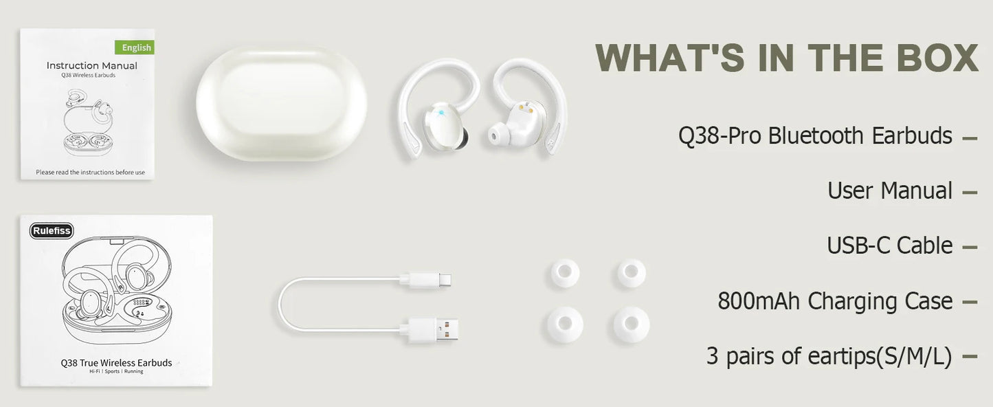 Wireless Earbuds, Bluetooth 5.3 On-Ear Headset, Noise Cancelling Mic, 48H Playtime Sports Headphones for Workout/Running.