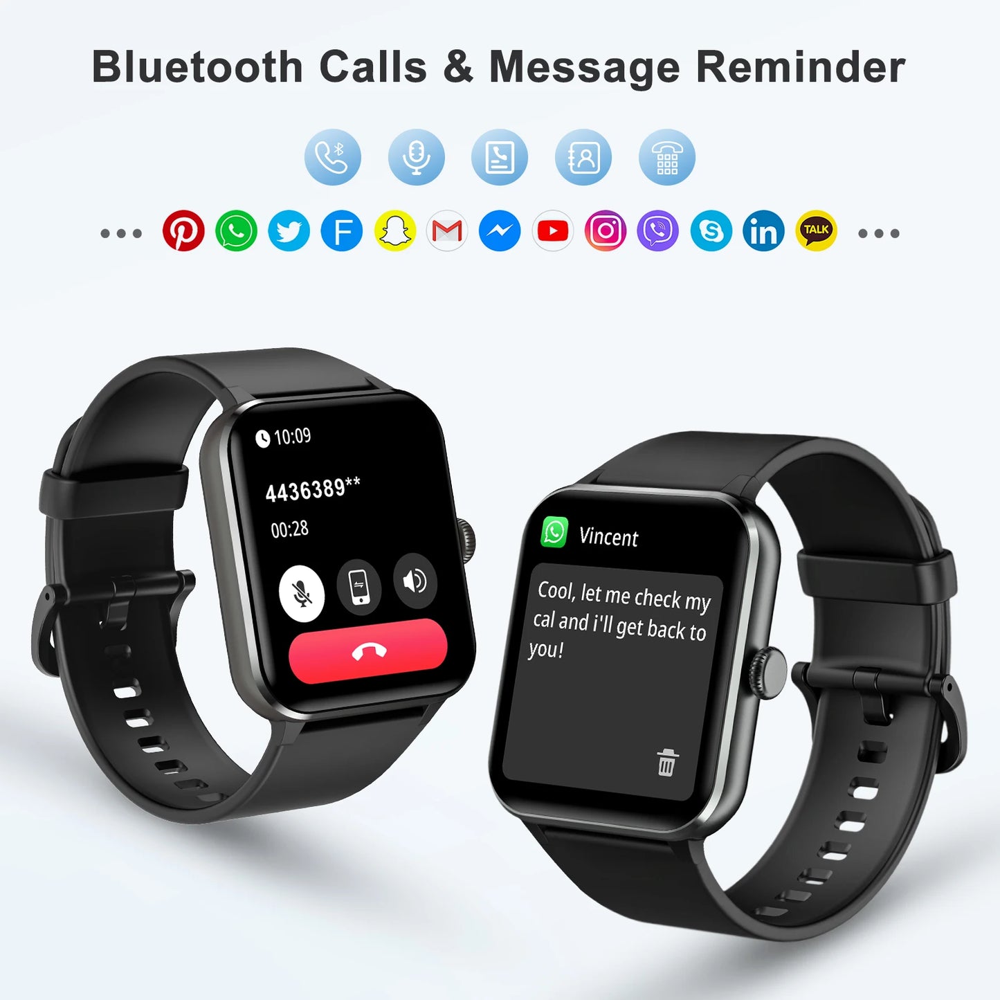 Baolubao New Waterproof Smart Watch for Women Men 1.85'' HD Screen Bluetooth Fitness&Health Monitoing Smartwatch for Android IOS