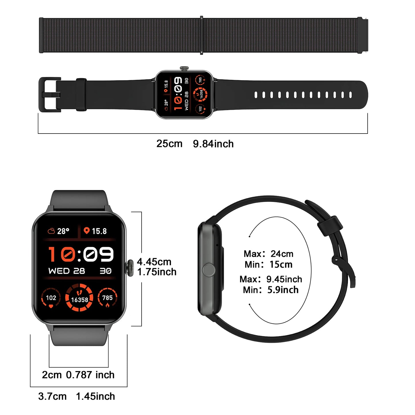 Baolubao New Waterproof Smart Watch for Women Men 1.85'' HD Screen Bluetooth Fitness&Health Monitoing Smartwatch for Android IOS