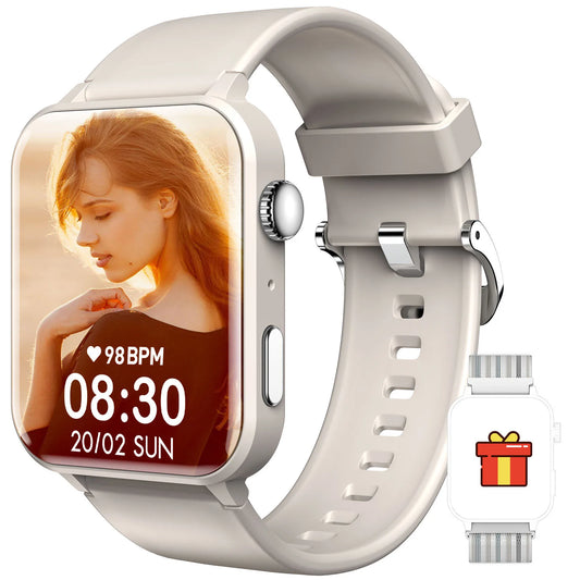 IOWODO Smart Watch for Men Women Bluetooth Call, AI Voice, 1.85" HD Fitness Watch with Heart Rate SpO2 Monitor,message alert