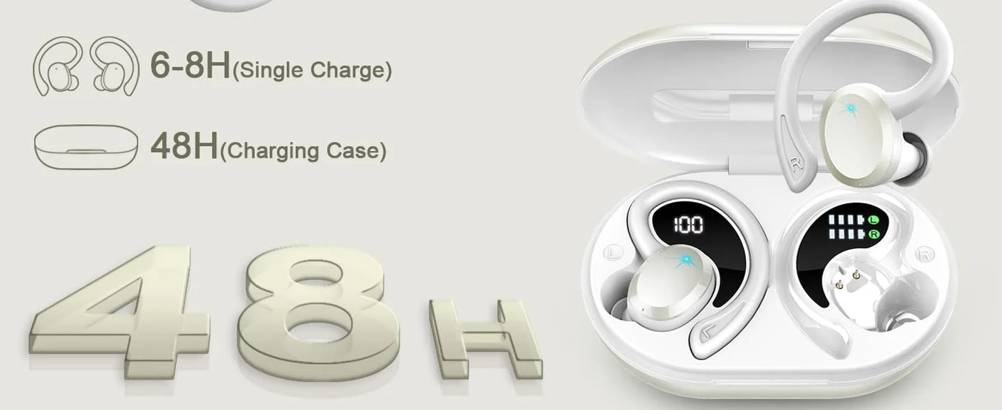 Wireless Earbuds, Bluetooth 5.3 On-Ear Headset, Noise Cancelling Mic, 48H Playtime Sports Headphones for Workout/Running.
