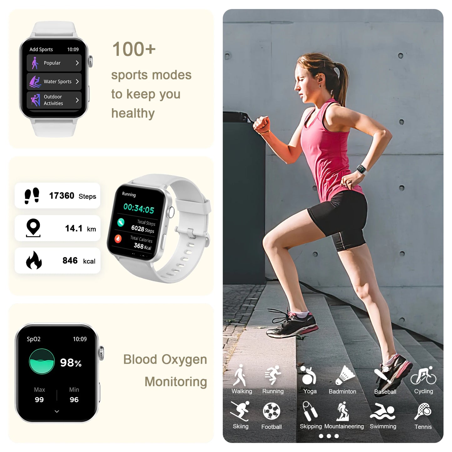 IOWODO Smart Watch for Men Women Bluetooth Call, AI Voice, 1.85" HD Fitness Watch with Heart Rate SpO2 Monitor,message alert