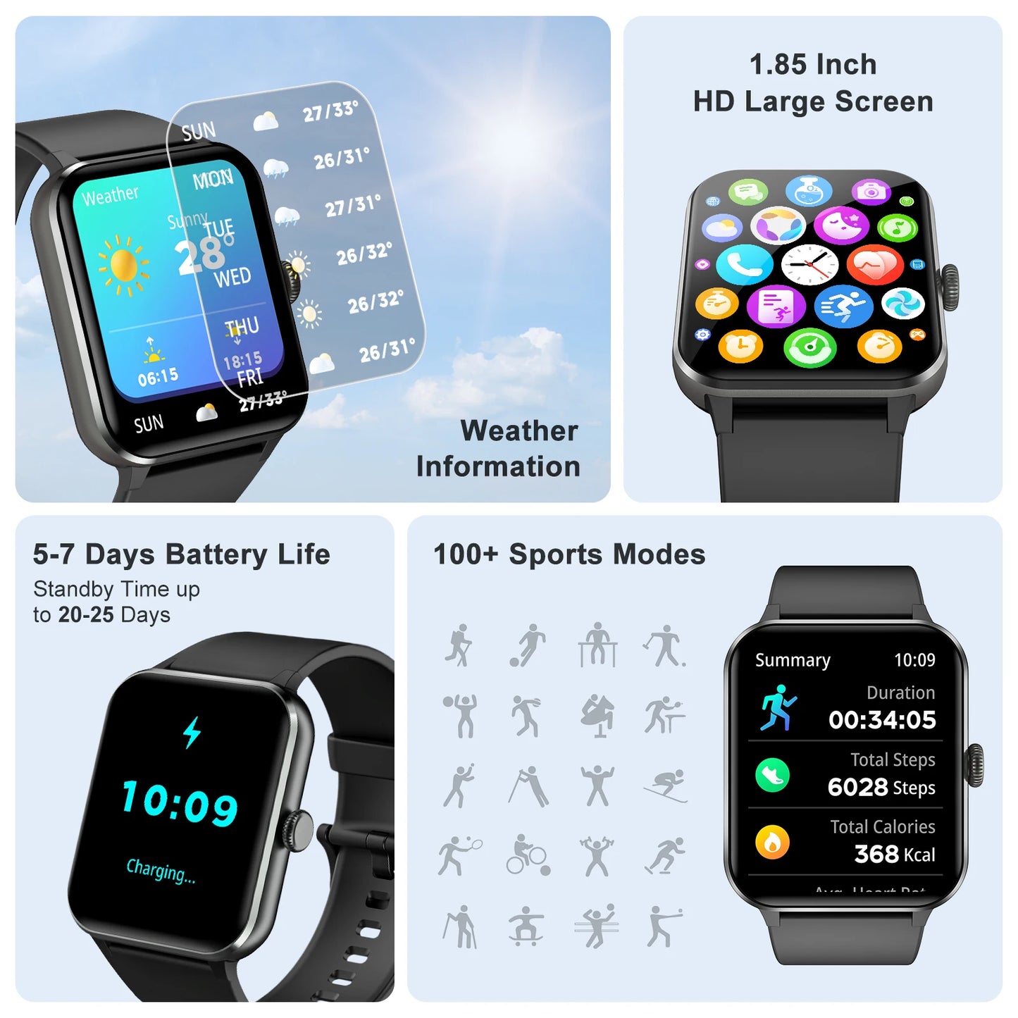 Baolubao New Waterproof Smart Watch for Women Men 1.85'' HD Screen Bluetooth Fitness&Health Monitoing Smartwatch for Android IOS