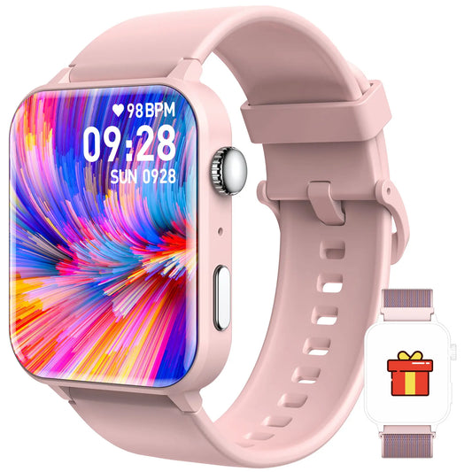 IOWODO Bluetooth Call Smart Watch 1.85 Inch HD Screen Women Men Fitness Watch with Pedometer 100+ Sports Modes Health Monitor