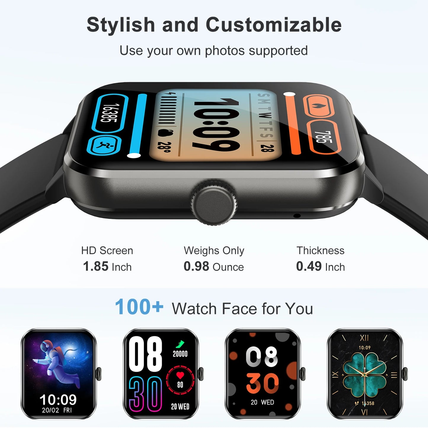 Baolubao New Waterproof Smart Watch for Women Men 1.85'' HD Screen Bluetooth Fitness&Health Monitoing Smartwatch for Android IOS